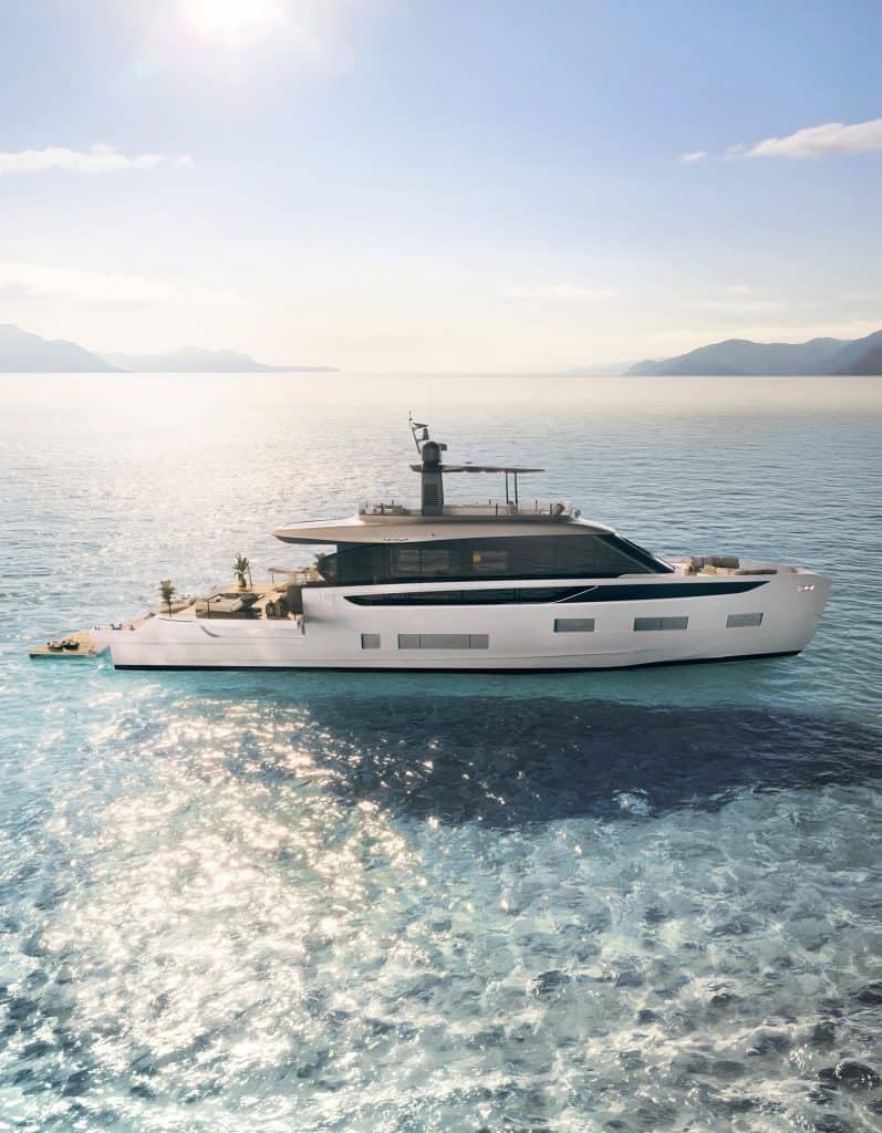 O novo iate Azimut Seadeck 9 em navegação, destacando o design exterior e a integração com o mar